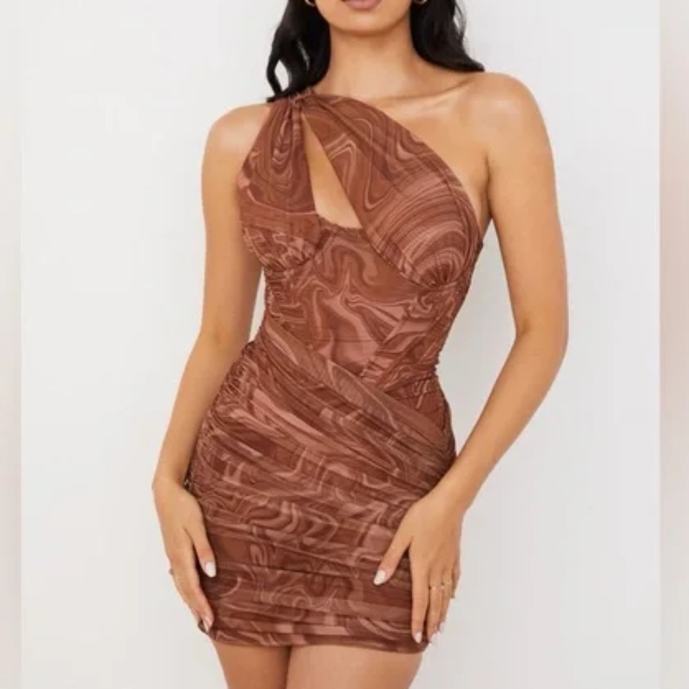 HOUSEOFCB CLEMENTINE SWIRL PRINT CUT OUT MINI DRESS